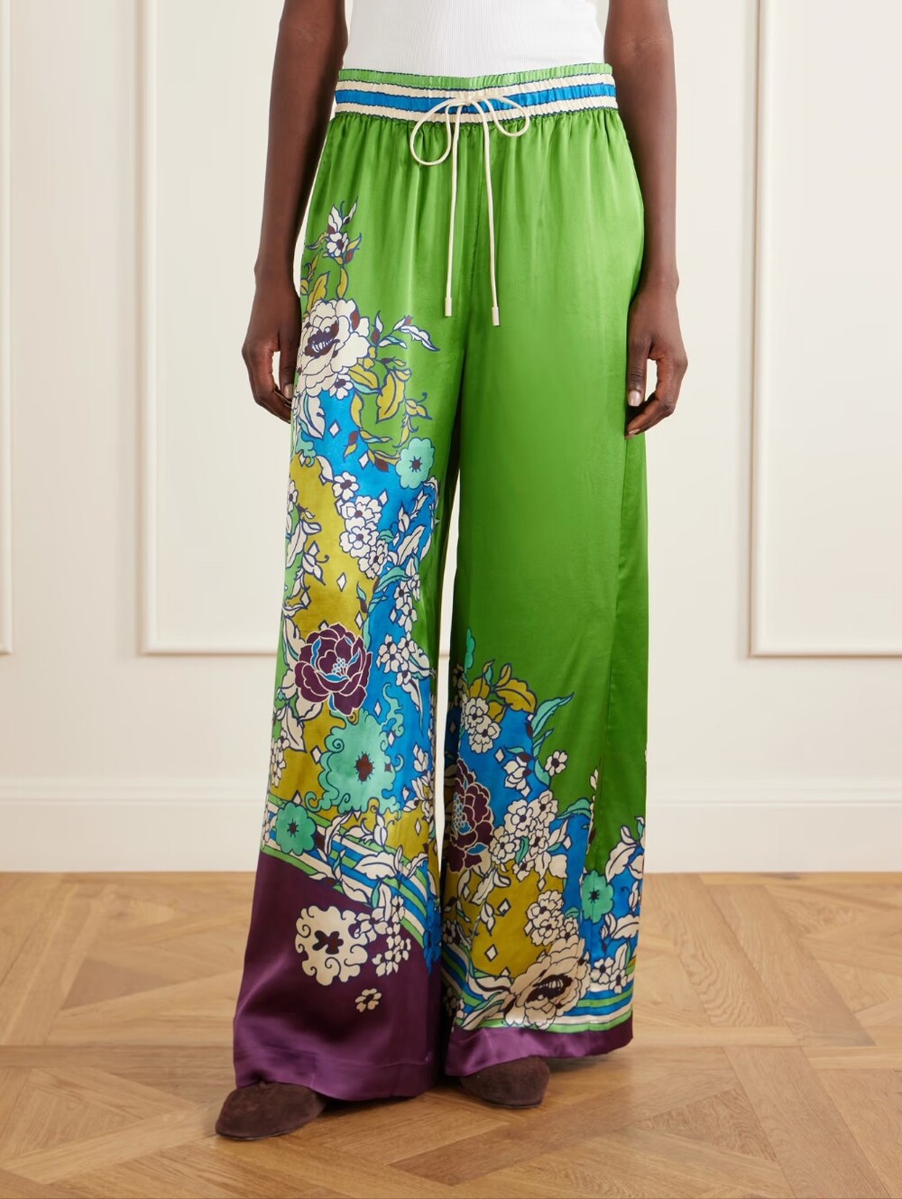 ALEMAIS Nanci floral-print silk-satn wide-leg pants